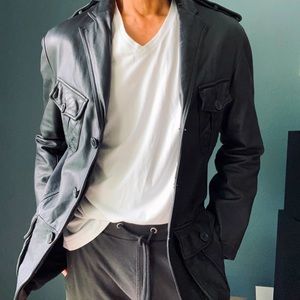 INC military-inspired leather jacket/blazer. Small, Black.